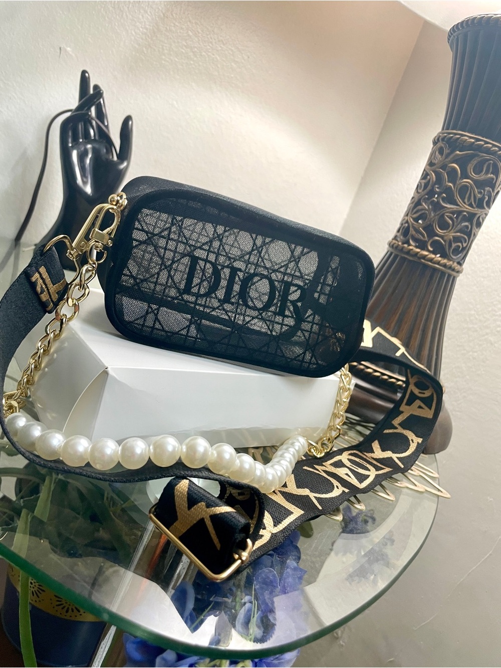 Dior Black Crossbody Bag with Pearl & Gold Chain - Picture 12 of 15